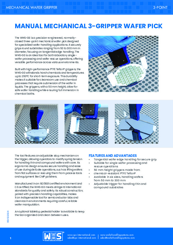 <p>WHS-G3 Manual Mechanical 3-Gripper Wafer Pick datasheet</p>