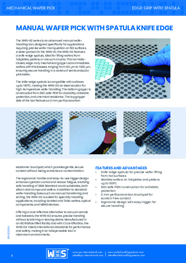 <p>WHS-G2 Manual Mechanical Wafer Pick with Spatula Knife Edge datasheet</p>