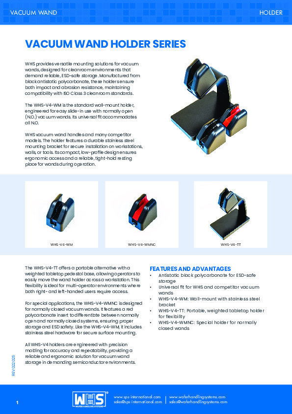 <p>WHS-V4 Vacuum Wand Holder Series datasheet</p>
