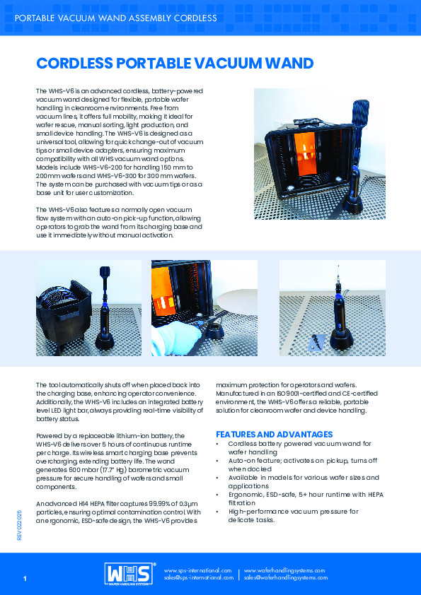 <p>WHS-V6 Cordless portable Vacuum Wand datasheet</p>