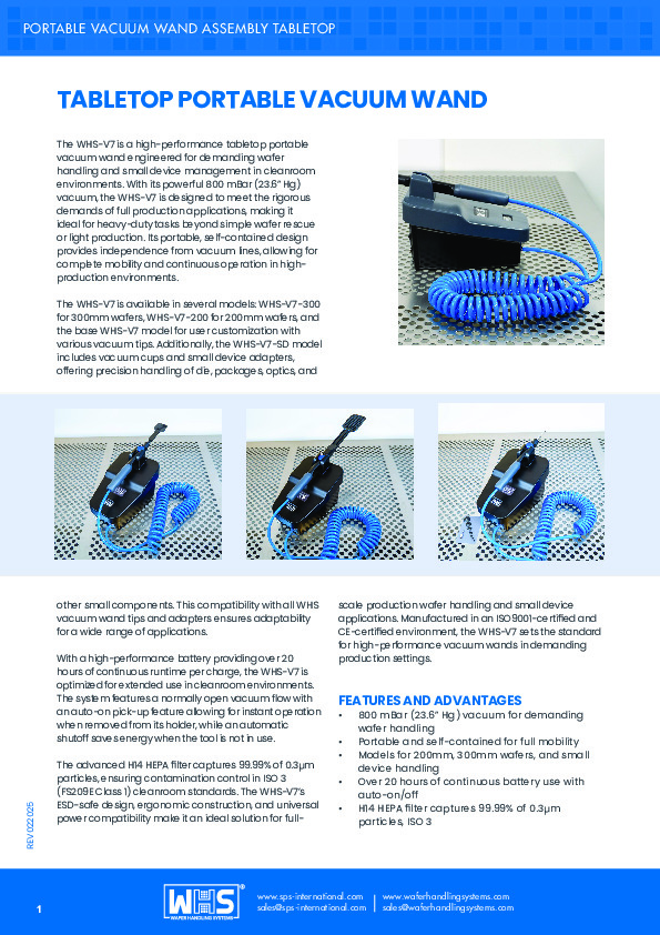 <p>WHS-V7 Tabletop Portable Vacuum Wand datasheet</p>