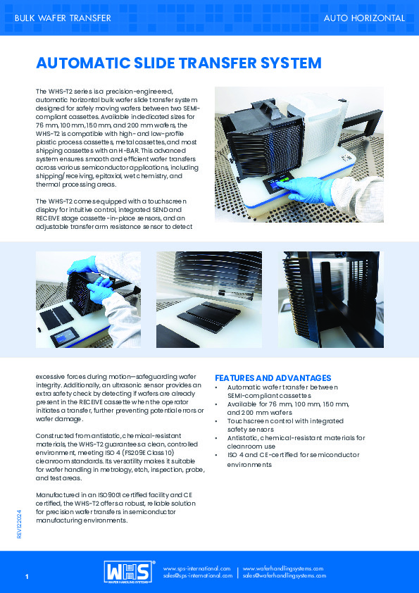 <p>WHS-T2 Automatic Slide Transfer System datasheet</p>