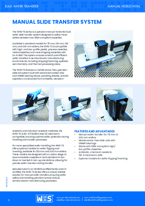 <p>WHS-T3 Manual Slide Transfer System datasheet</p>