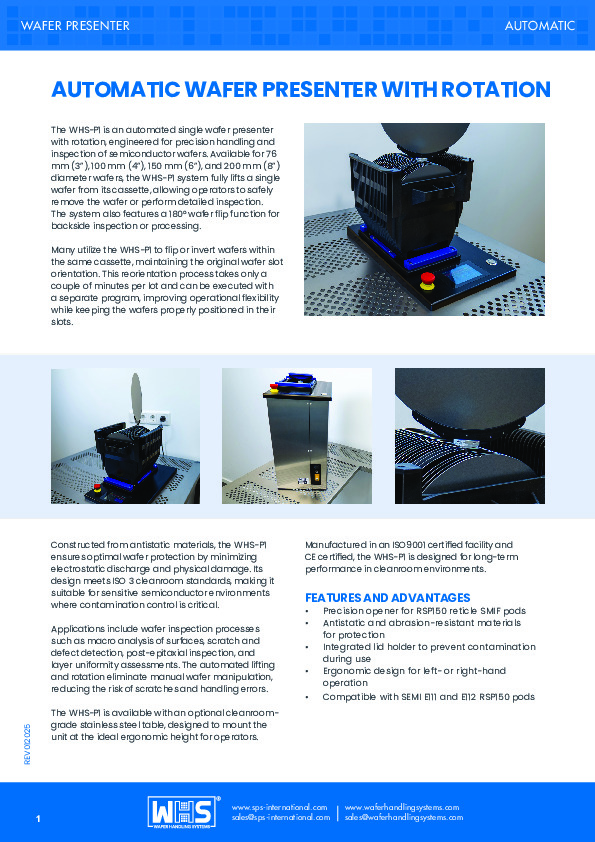 <p>WHS-P1 AUTOMATIC SINGLE WAFER PRESENTER datasheet</p>