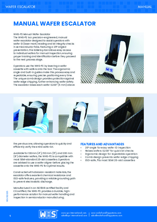 <p>WHS-P2 MANUAL WAFER ESCALATOR datasheet</p>