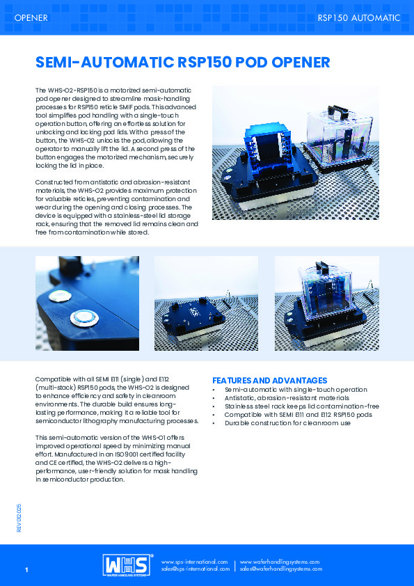 <p>WHS-O2 Semi-Automatic RSP150 Pod Opener datasheet</p>