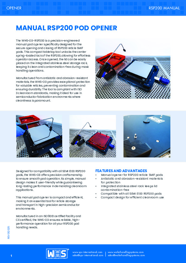 <p>WHS-O3 Manual RSP200 Pod Opener datasheet</p>