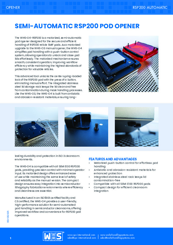 <p>WHS-O4 Semi-Automatic RSP200 Pod Opener datasheet</p>