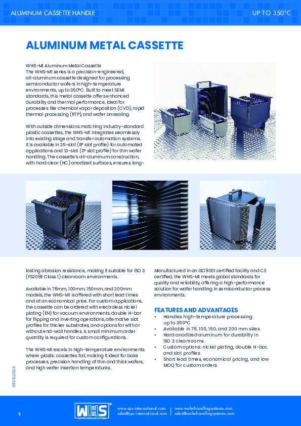 <p>WHS-M1 Aluminum Metal Cassette datasheet</p>