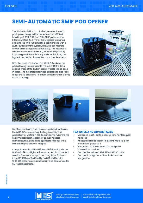 <p>WHS-O8 Semi-Automatic SMIF Pod Opener datasheet</p>