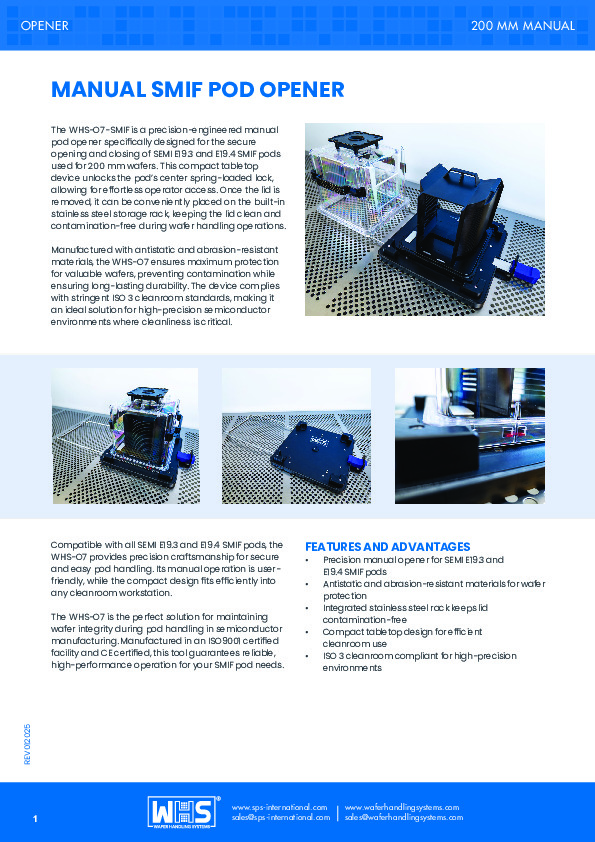 <p>WHS-O7 Manual SMIF Pod Opener datasheet</p>