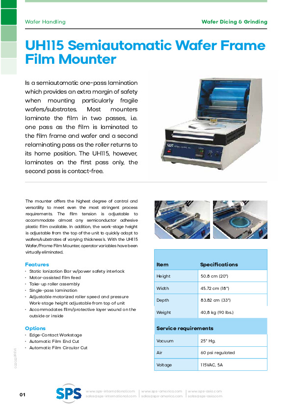Datasheets UH115 Semi Automatic Wafer Frame Film Mounter SPS 2022