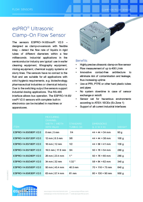 Datasheet Clamp-On Flow Sensor